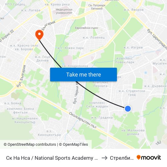 Ск На Нса / National Sports Academy (1609) to Стрелбище map