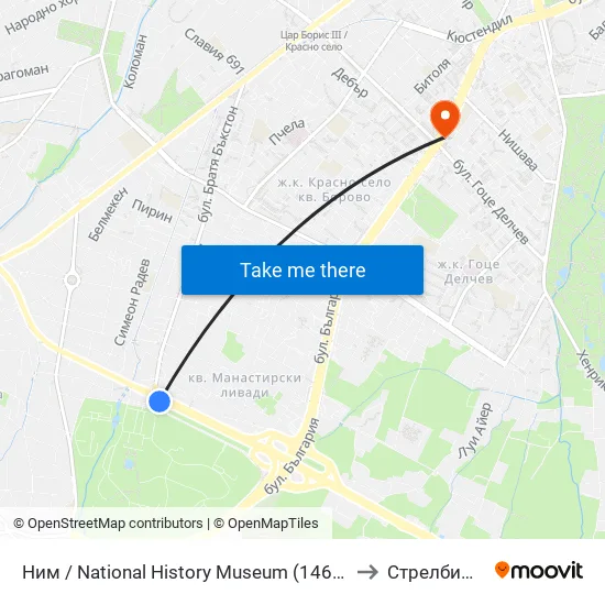 🎨 Ним / National History Museum (1464) to Стрелбище map