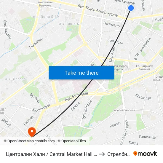 Централни Хали / Central Market Hall (2334) to Стрелбище map