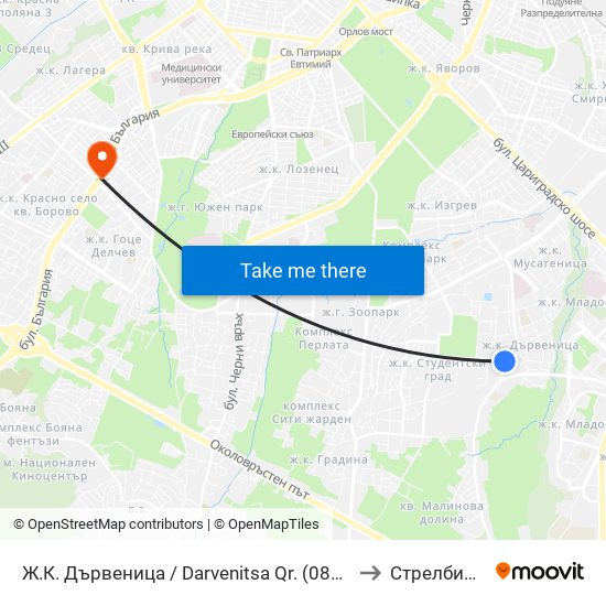 Ж.К. Дървеница / Darvenitsa Qr. (0800) to Стрелбище map