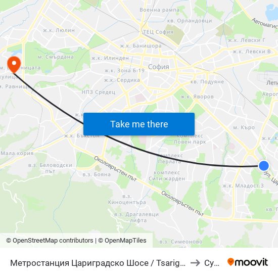 Метростанция Цариградско Шосе / Tsarigradsko Shosse Metro Station (1016) to Суходол map