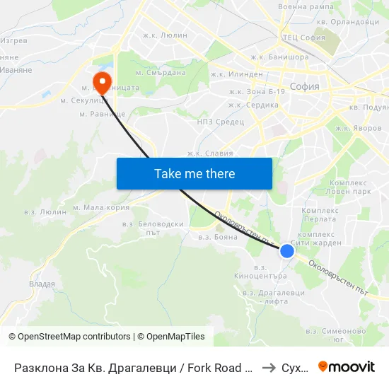 Разклона За Кв. Драгалевци / Fork Road To Dragalevtsi Qr. (1457) to Суходол map