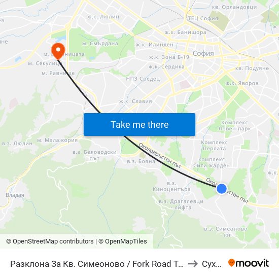 Разклона За Кв. Симеоново / Fork Road To Simeonovo Qr. (1459) to Суходол map