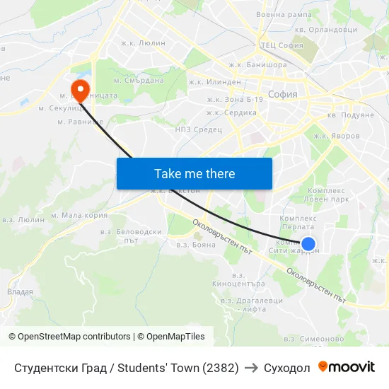 Студентски Град / Students' Town (2382) to Суходол map