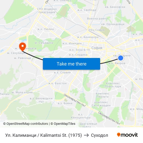 Ул. Калиманци / Kalimantsi St. (1975) to Суходол map