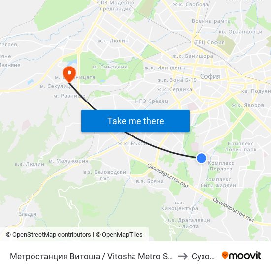 Метростанция Витоша / Vitosha Metro Station (2756) to Суходол map