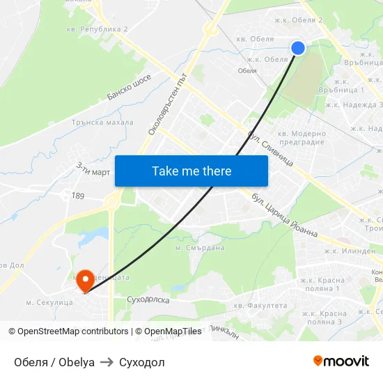 Обеля / Obelya to Суходол map