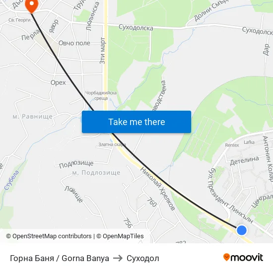 Горна Баня / Gorna Banya to Суходол map