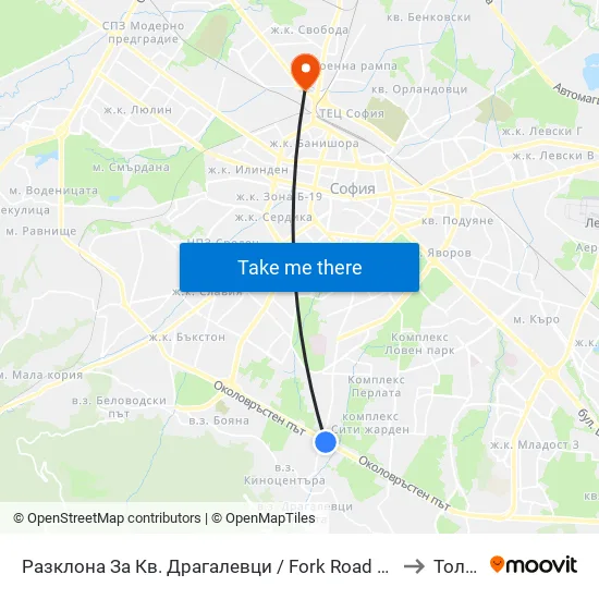 Разклона За Кв. Драгалевци / Fork Road To Dragalevtsi Qr. (1457) to Толстой map