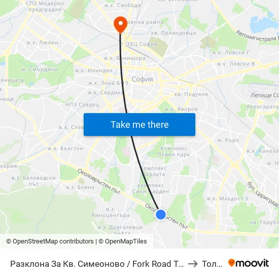 Разклона За Кв. Симеоново / Fork Road To Simeonovo Qr. (1459) to Толстой map