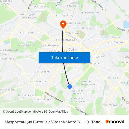 Ⓜ️ Метростанция Витоша / Vitosha Metro Station (2654) to Толстой map