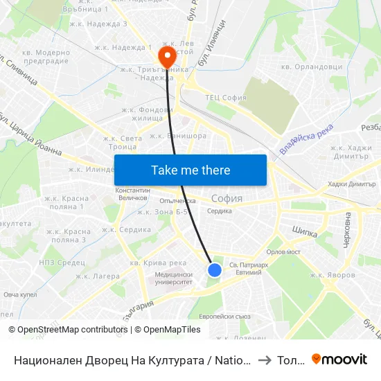 Ⓜ️ Национален Дворец На Културата / National Palace Of Culture (1139) to Толстой map