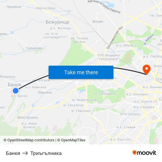 Банкя to Триъгълника map
