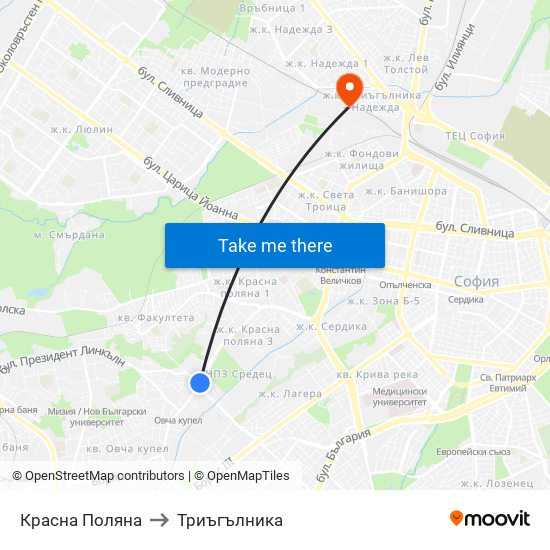 Красна Поляна to Триъгълника map