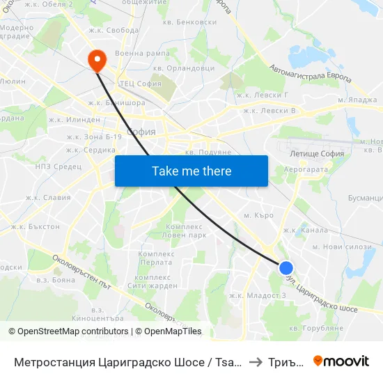 Ⓜ️ Метростанция Цариградско Шосе / Tsarigradsko Shosse Metro Station (1016) to Триъгълника map