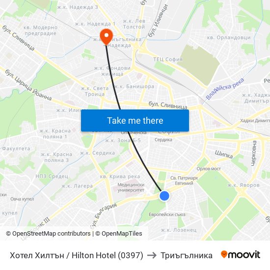 Хотел Хилтън / Hilton Hotel (0397) to Триъгълника map