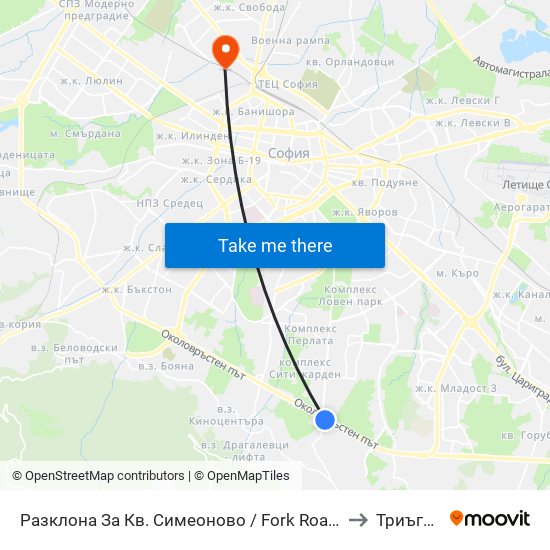 Разклона За Кв. Симеоново / Fork Road To Simeonovo Qr. (1459) to Триъгълника map