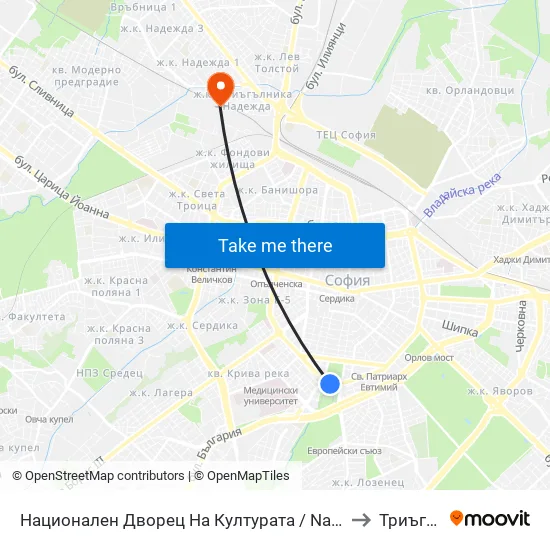 Ⓜ️ Национален Дворец На Културата / National Palace Of Culture (1139) to Триъгълника map