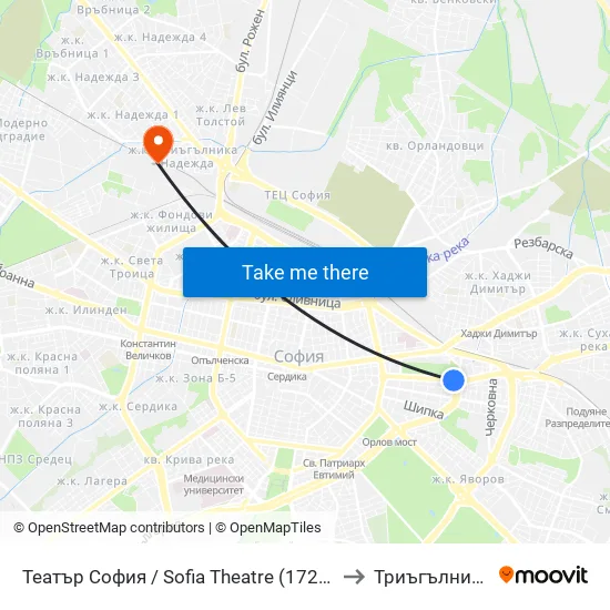Театър София / Sofia Theatre (1727) to Триъгълника map