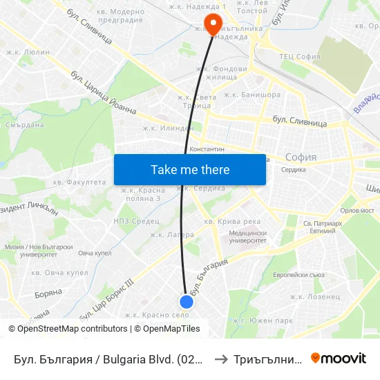 Бул. България / Bulgaria Blvd. (0290) to Триъгълника map