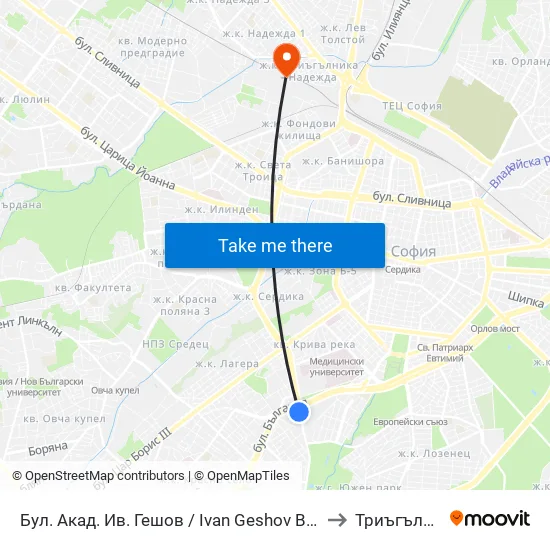 Ⓜ️ Бул. Акад. Ив. Гешов / Ivan Geshov Blvd. (0270) to Триъгълника map
