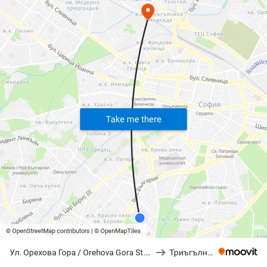 Ул. Орехова Гора / Orehova Gora St. (2089) to Триъгълника map