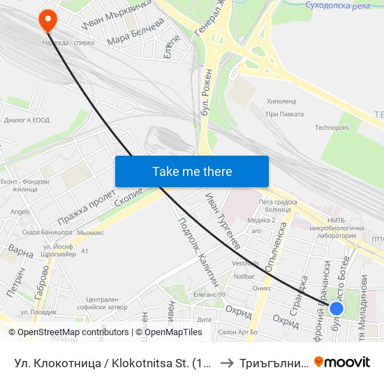 Ул. Клокотница / Klokotnitsa St. (1326) to Триъгълника map