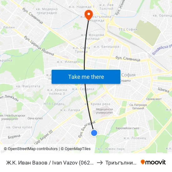 Ж.К. Иван Вазов / Ivan Vazov (0626) to Триъгълника map