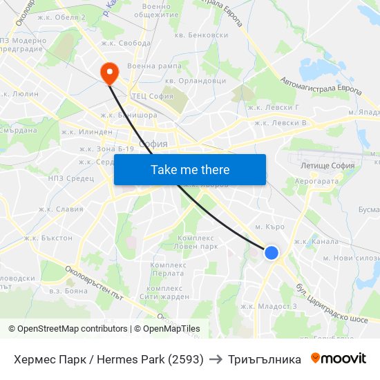 Хермес Парк / Hermes Park (2593) to Триъгълника map