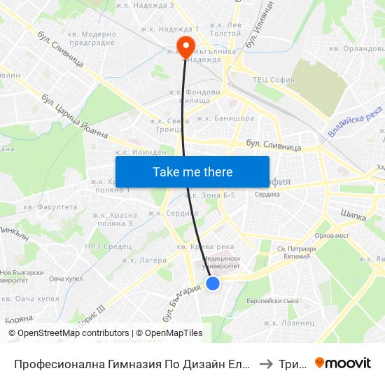 Професионална Гимназия По Дизайн Елисавета Вазова / Elisaveta Vazova High School Of Design (1736) to Триъгълника map