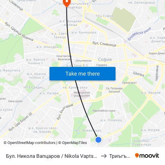 Бул. Никола Вапцаров / Nikola Vaptsarov Blvd. (0344) to Триъгълника map