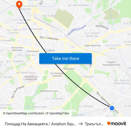 Площад На Авиацията / Aviation Square (1257) to Триъгълника map