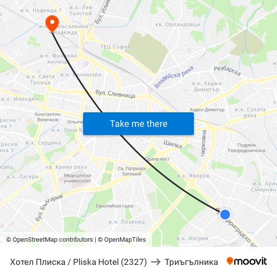 Хотел Плиска / Pliska Hotel (2327) to Триъгълника map