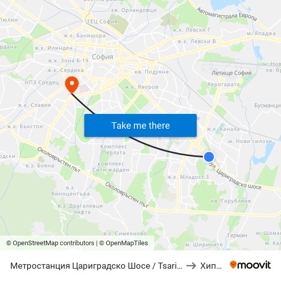 Метростанция Цариградско Шосе / Tsarigradsko Shosse Metro Station (1016) to Хиподрума map