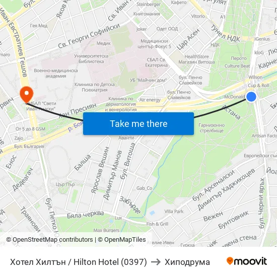 Хотел Хилтън / Hilton Hotel (0397) to Хиподрума map