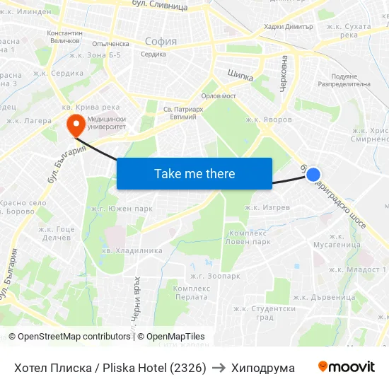 Хотел Плиска / Pliska Hotel (2326) to Хиподрума map