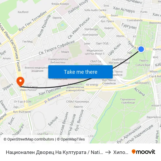 Ⓜ️ Национален Дворец На Културата / National Palace Of Culture (1139) to Хиподрума map