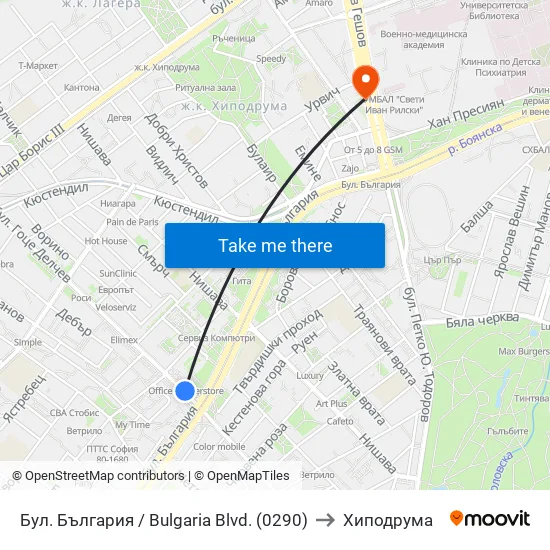 Бул. България / Bulgaria Blvd. (0290) to Хиподрума map