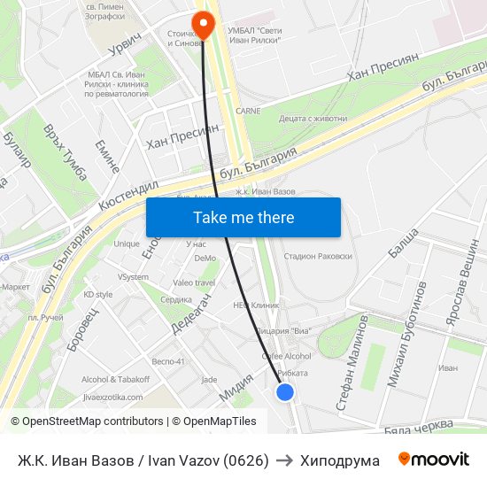 Ж.К. Иван Вазов / Ivan Vazov (0626) to Хиподрума map