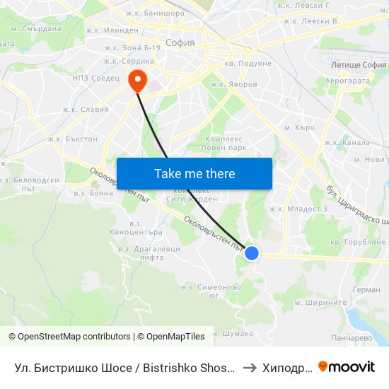 Ул. Бистришко Шосе / Bistrishko Shosse St. (0864) to Хиподрума map