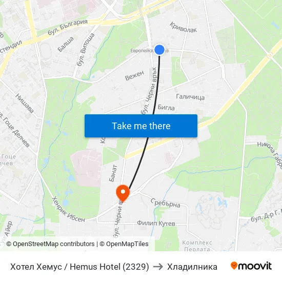 Ⓜ️ Хотел Хемус / Hemus Hotel (2329) to Хладилника map