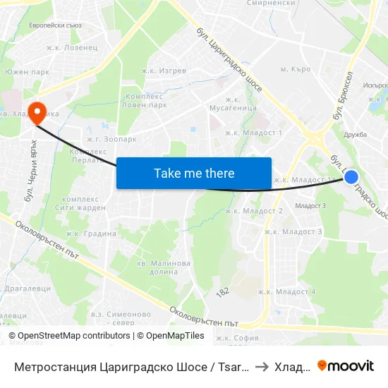 Ⓜ️ Метростанция Цариградско Шосе / Tsarigradsko Shosse Metro Station (1016) to Хладилника map