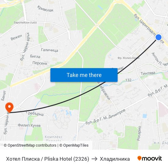 Хотел Плиска / Pliska Hotel (2326) to Хладилника map