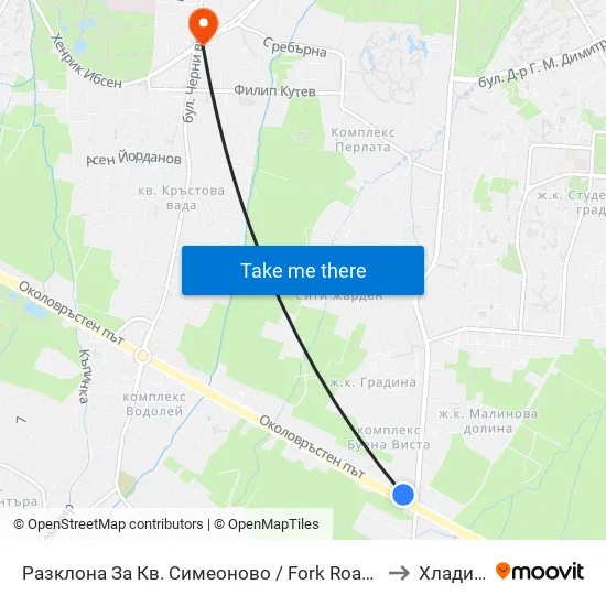 Разклона За Кв. Симеоново / Fork Road To Simeonovo Qr. (1458) to Хладилника map