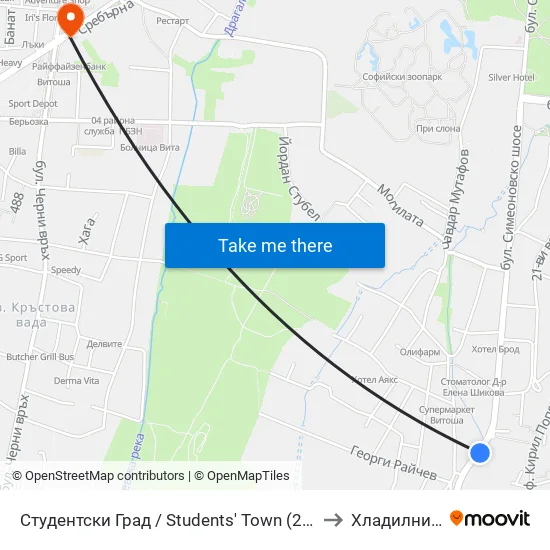 Студентски Град / Students' Town (2382) to Хладилника map