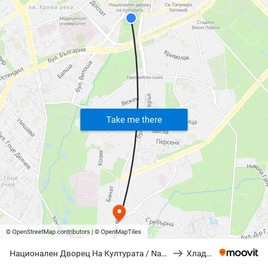 Ⓜ️ Национален Дворец На Културата / National Palace Of Culture (1139) to Хладилника map