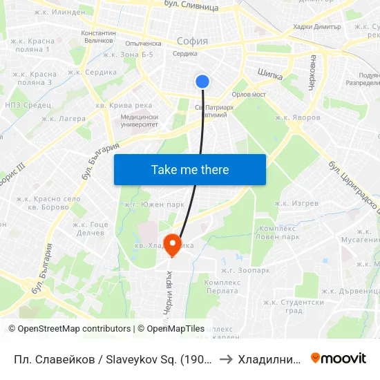 Пл. Славейков / Slaveykov Sq. (1908) to Хладилника map
