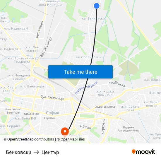 Бенковски to Център map