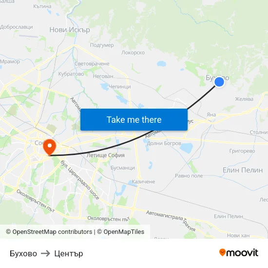 Бухово to Център map