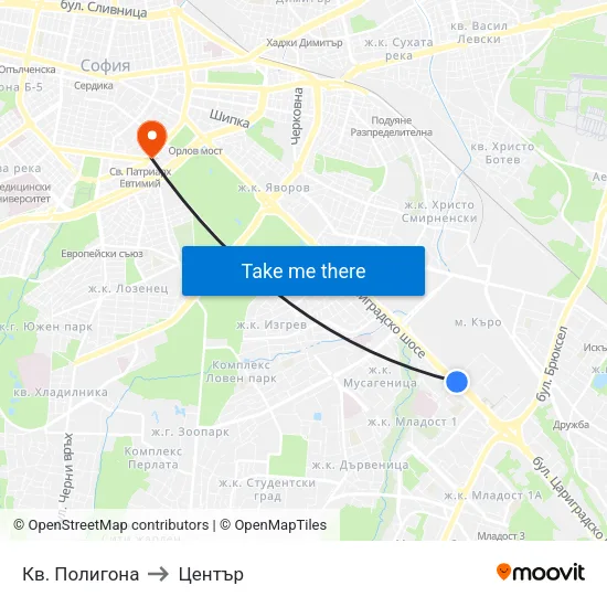 Кв. Полигона to Център map